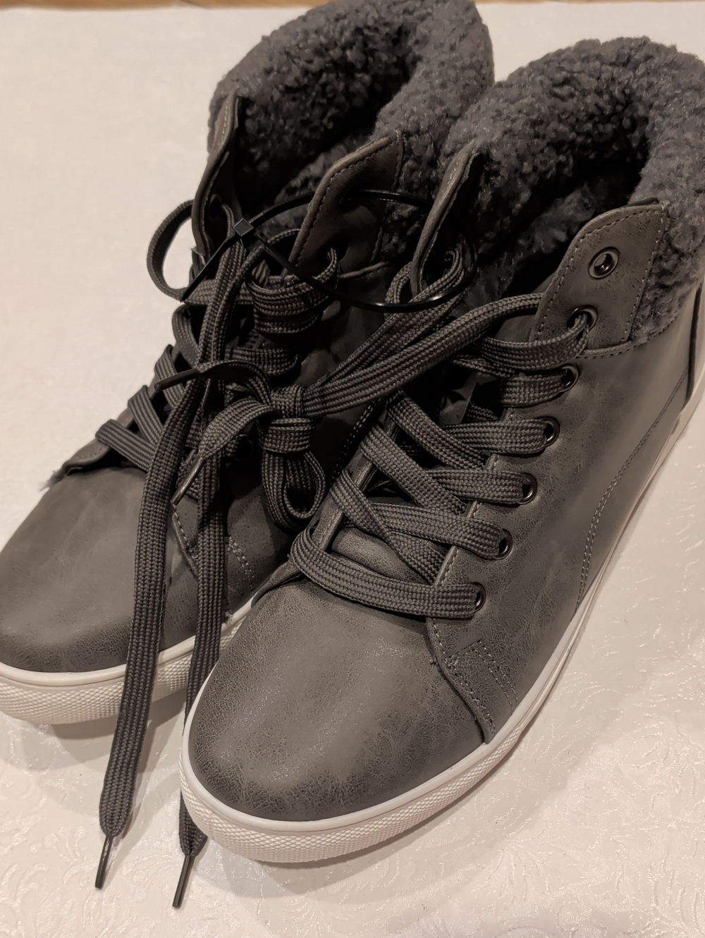 Women's Black Faux-Shearling High-Top Combat Boots